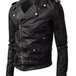 Black Belted Rider Leather Jacket For Women