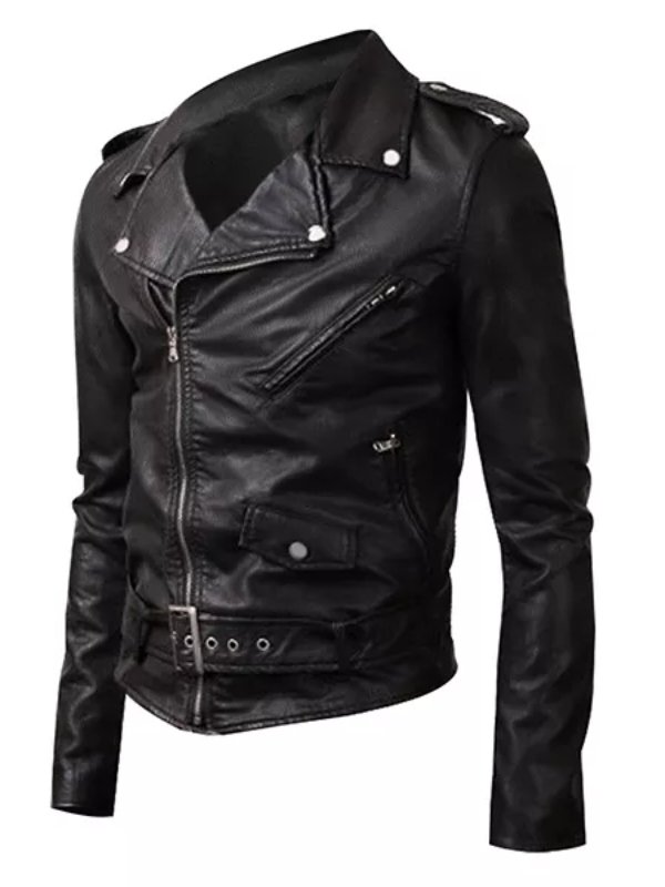 Black Belted Rider Leather Jacket For Women