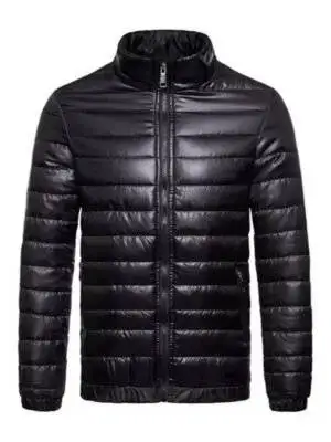 Black Classic Mens Puffer Leather Jacket