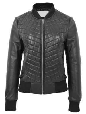 Black Womens Quilted Bomber Jacket