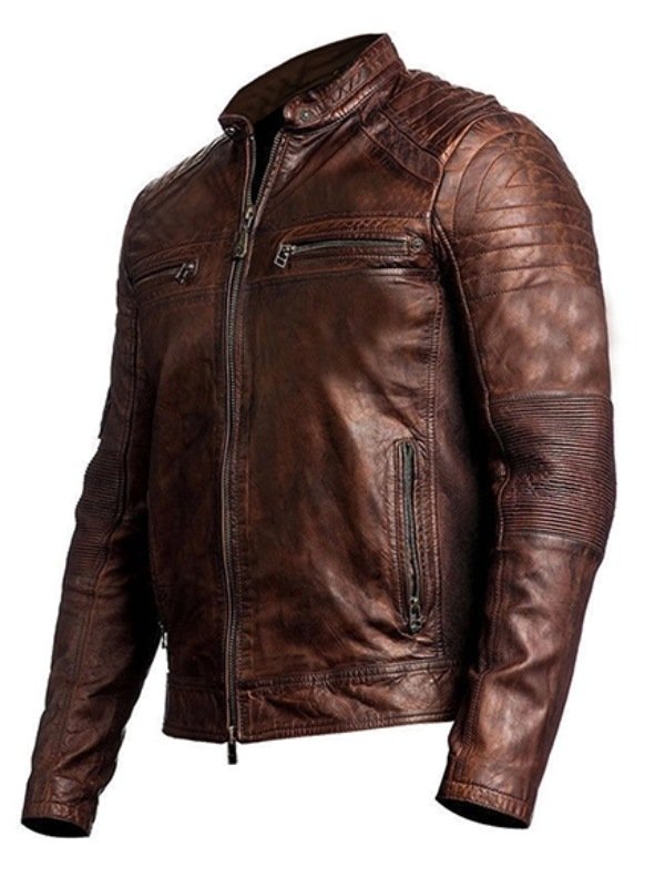 Distressed Men’s Vintage Cafe Racer Brown Leather Jacket