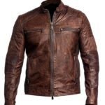Distressed Men’s Vintage Cafe Racer Leather Jacket