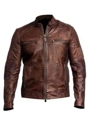 Distressed Men’s Vintage Cafe Racer Leather Jacket