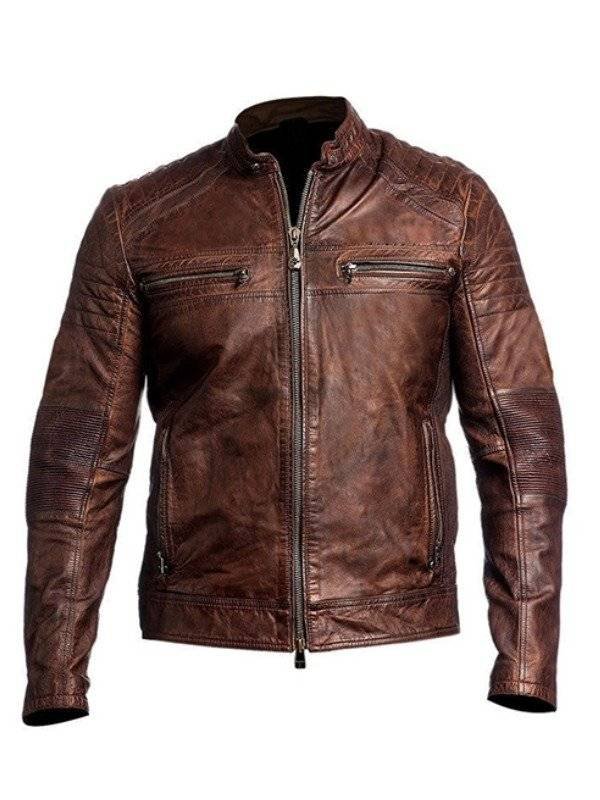 Distressed Men’s Vintage Cafe Racer Leather Jacket