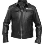 Men Casual Black Leather Jacket Slim Fit (1)