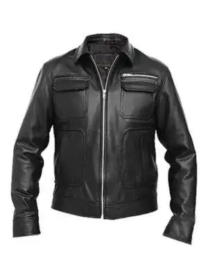 Men Casual Black Leather Jacket Slim Fit (1)