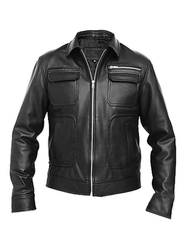 Men Casual Black Leather Jacket Slim Fit (1)