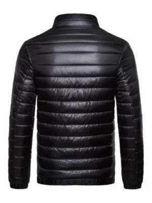 Black Classic Mens Puffer Leather Jacket