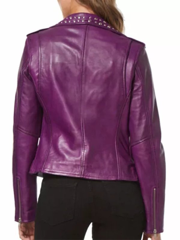 Shop Ladies Purple Studded Biker Motorcycle Leather Jacket 'Rockstar'