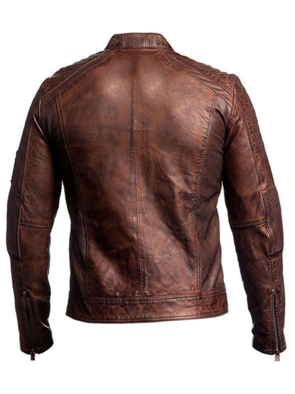 Shop Retro Men’s Distressed Cafe Racer Retro Brown Leather Jacket