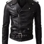 Women Belted Rider Black Leather Jacket