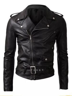 Women Belted Rider Black Leather Jacket