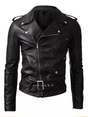 Women Belted Rider Black Leather Jacket