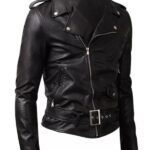 Women Belted Rider Leather Black Jacket