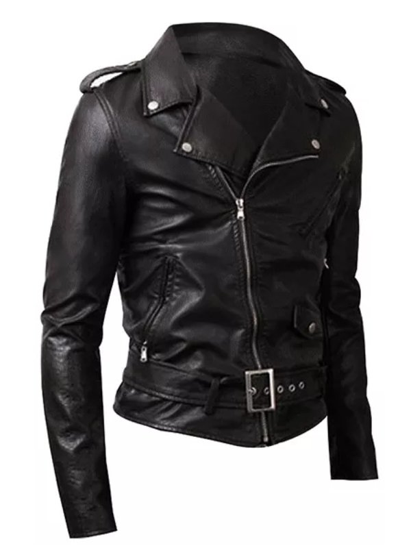 Women Belted Rider Leather Black Jacket