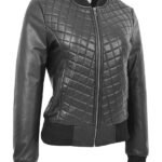 Womens Black Bomber Quilted Leather Jacket
