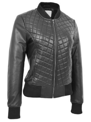 Black Womens Quilted Bomber Jacket