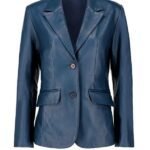 Womens Blue Leather Blazer