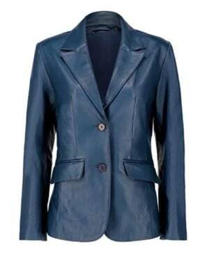 Womens Blue Leather Blazer