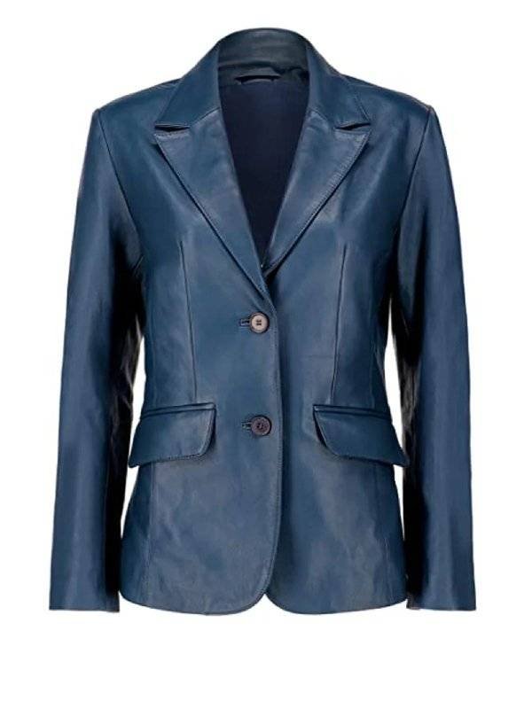 Womens Blue Leather Blazer