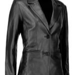 Womens Leather Blazer Black