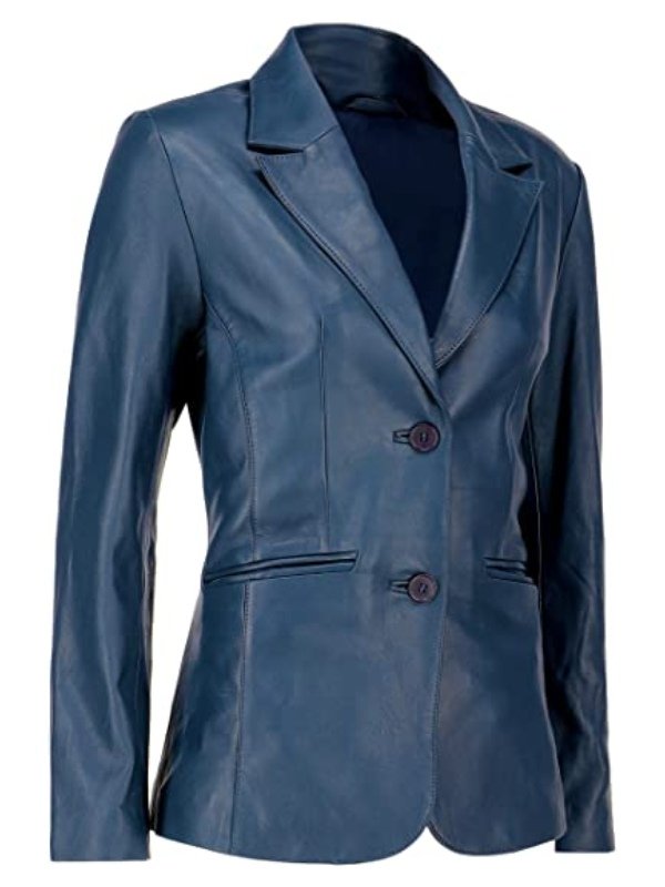 Womens Leather Blazer Blue