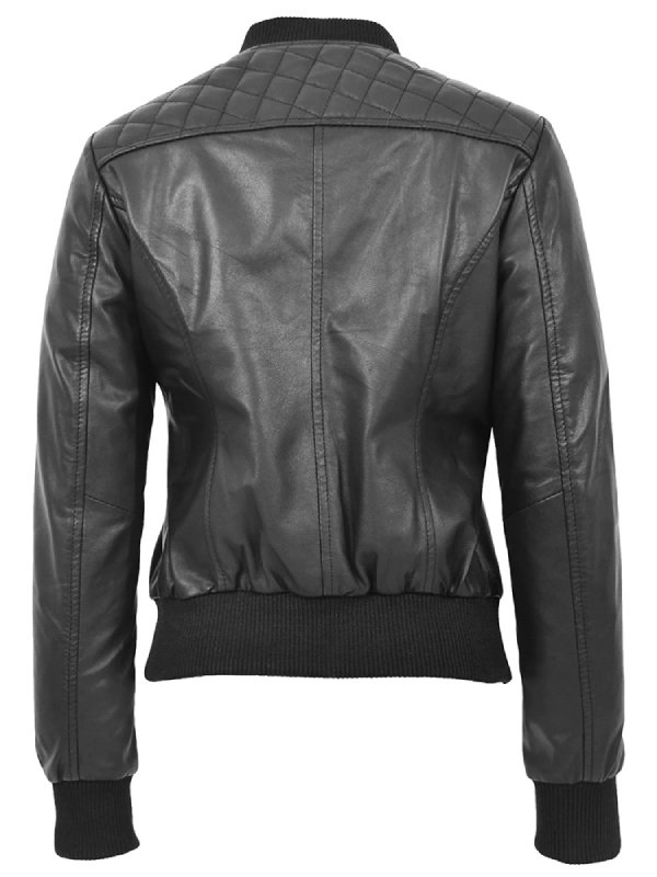Womens Quilted Bomber Jacket Black
