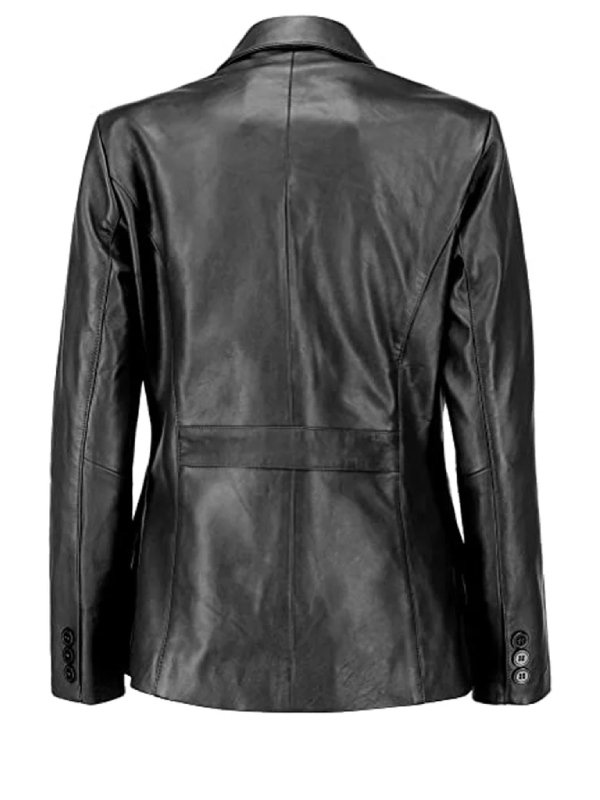 Women's Real Leather Black Blazer