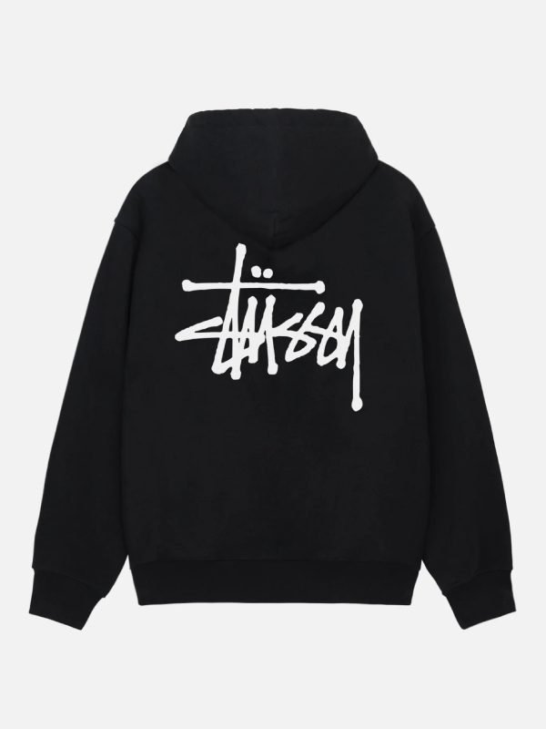 Basic Unisex Stussy Zip-up Black Hoodie