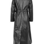 Black Belted Leather Trench Coat For Women