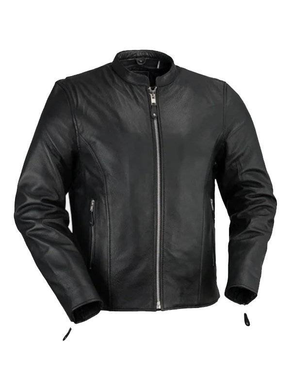 Black Cafe Racer Leather Jacket