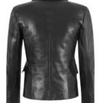 Black Leather Double Breasted Women's Blazer