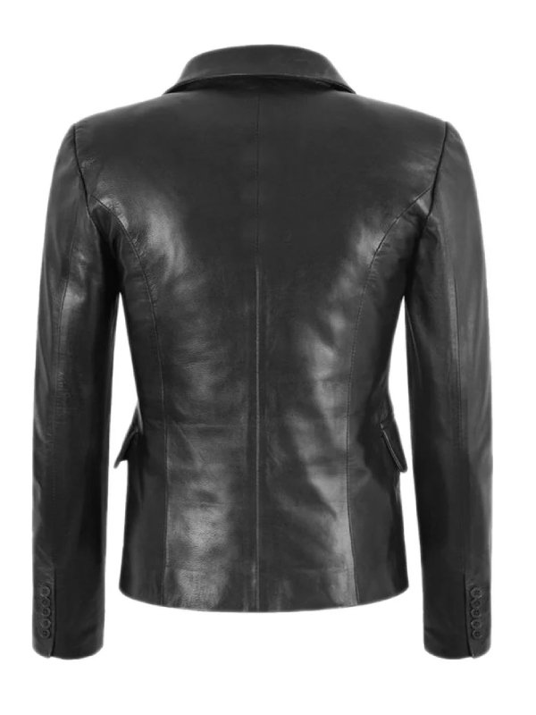 Black Leather Double Breasted Women's Blazer