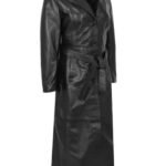 Black Womens Belted Leather Trench Coat