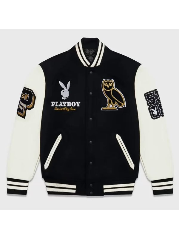 Black and White OVO Playboy Lettermen Jacket