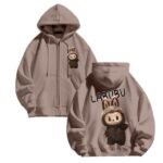 Labubu The Monster Zip-Up Hoodie Brown
