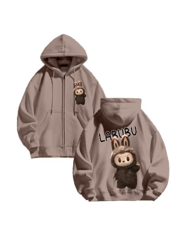 Labubu The Monster Zip-Up Hoodie Brown