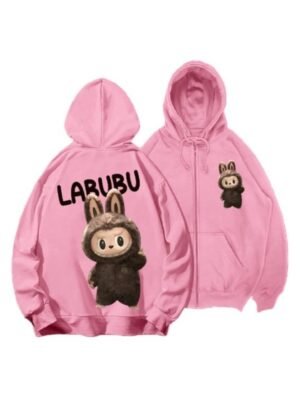 Labubu The Monster Zip-Up Hoodie Pink