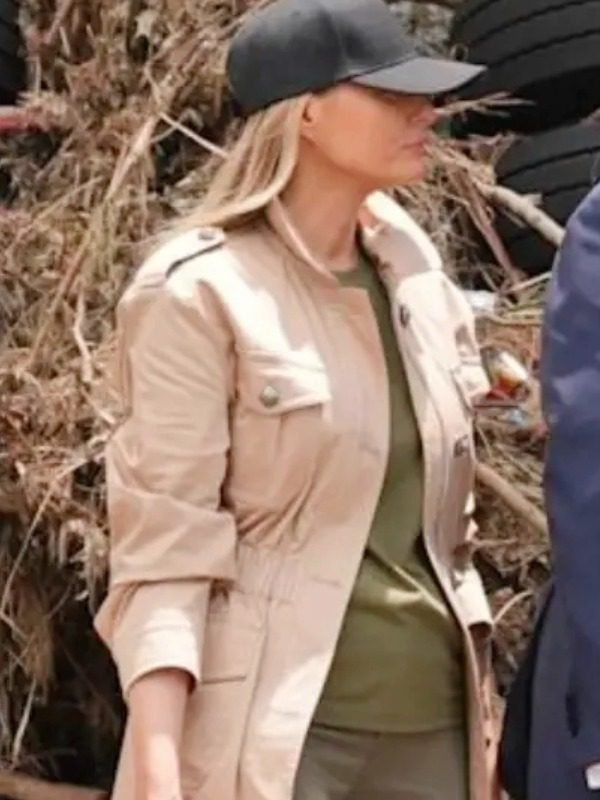 Melania Trump 2025 Texas Flooding Beige Jacket