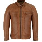 Mens Brown Cafe Racer Leather Jacket