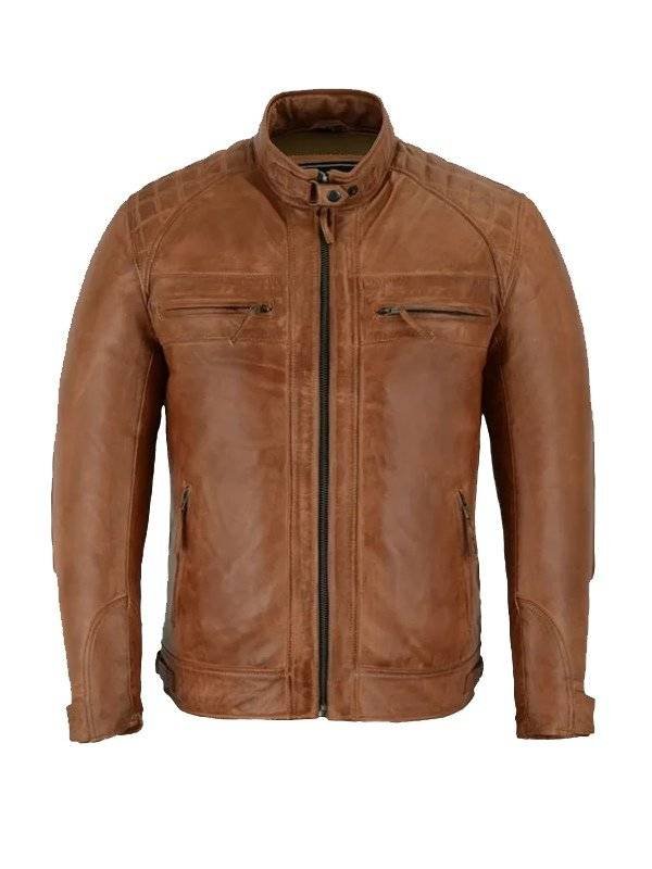 Mens Brown Cafe Racer Leather Jacket
