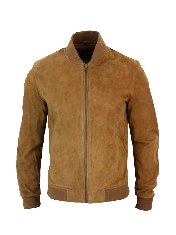 Mens Brown Suede Bomber Jacket
