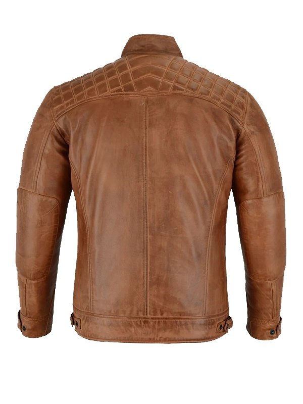 Mens Cafe Racer Biker Leather Brown Jacket