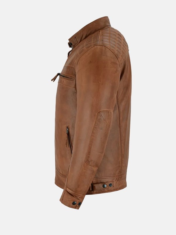 Mens Cafe Racer Brown Biker Leather Jacket