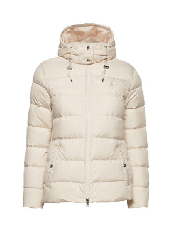 Mens Cream Hooded Puffer Jacket