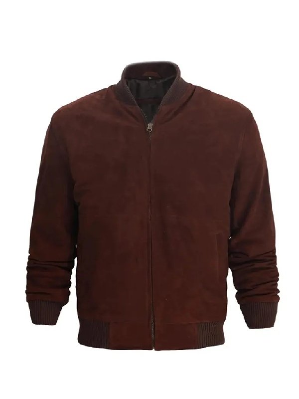 Mens Dark Brown Suede Bomber Jacket