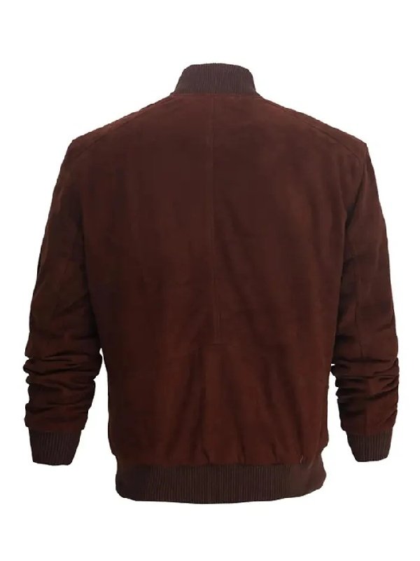 Mens Dark Brown Suede Leather Bomber Jacket