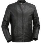 Mens Snap Tab Collar Black Leather Jacket