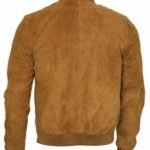 Men's Suede Leather Tan Brown Zipper Bomber Jacket