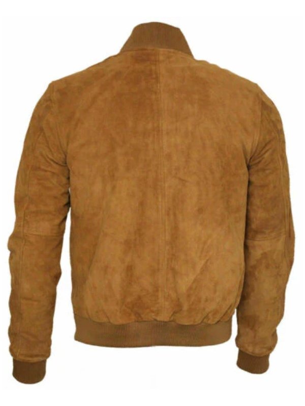 Men's Suede Leather Tan Brown Zipper Bomber Jacket